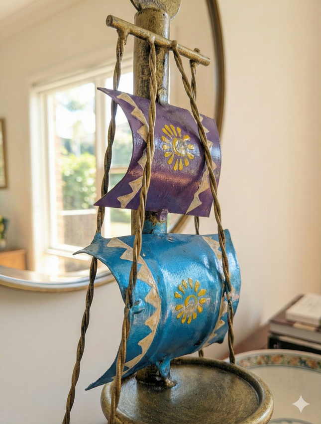 Vibrant Metal Ship Pen Stand — Handmade Indian Artisanal