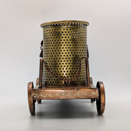 Exquisite Hand-Painted Metal Pen Stand - Steam Engine — Handmade Indian Artisanal