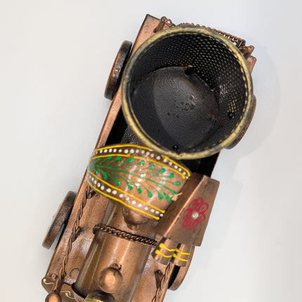 Exquisite Hand-Painted Metal Pen Stand - Steam Engine — Handmade Indian Artisanal