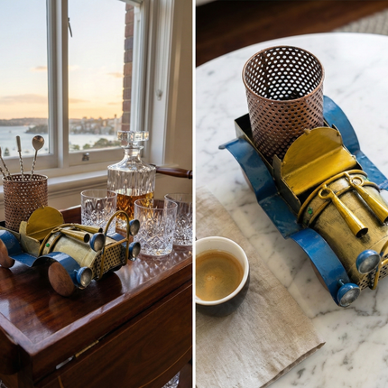 Vintage Metal Car Pen Stand — Handmade Indian Artisanal