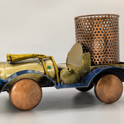 Vintage Metal Car Pen Stand — Handmade Indian Artisanal