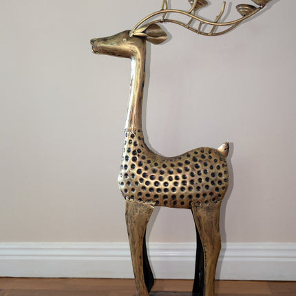 Pair of Deer Sculptures (upright) with tealight holders on Antlers - Handcrafted Indian Home Decor