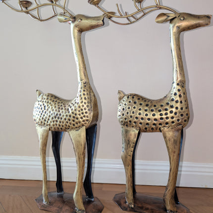 Pair of Deer Sculptures (upright) with tealight holders on Antlers - Handcrafted Indian Home Decor