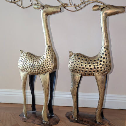 Pair of Deer Sculptures (upright) with tealight holders on Antlers - Handcrafted Indian Home Decor