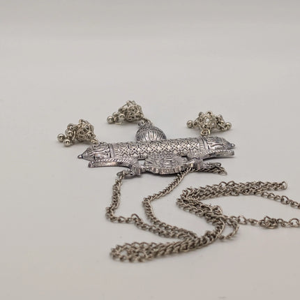 Ganesha and Peacock Pendant Necklace – Oxidised German Silver | Long Chain