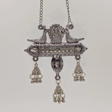 Ganesha and Peacock Pendant Necklace – Oxidised German Silver | Long Chain