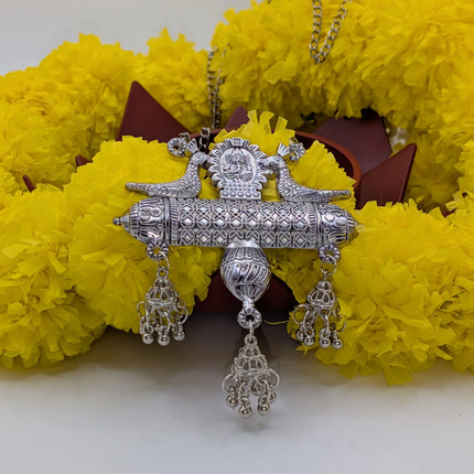 Ganesha and Peacock Pendant Necklace – Oxidised German Silver | Long Chain