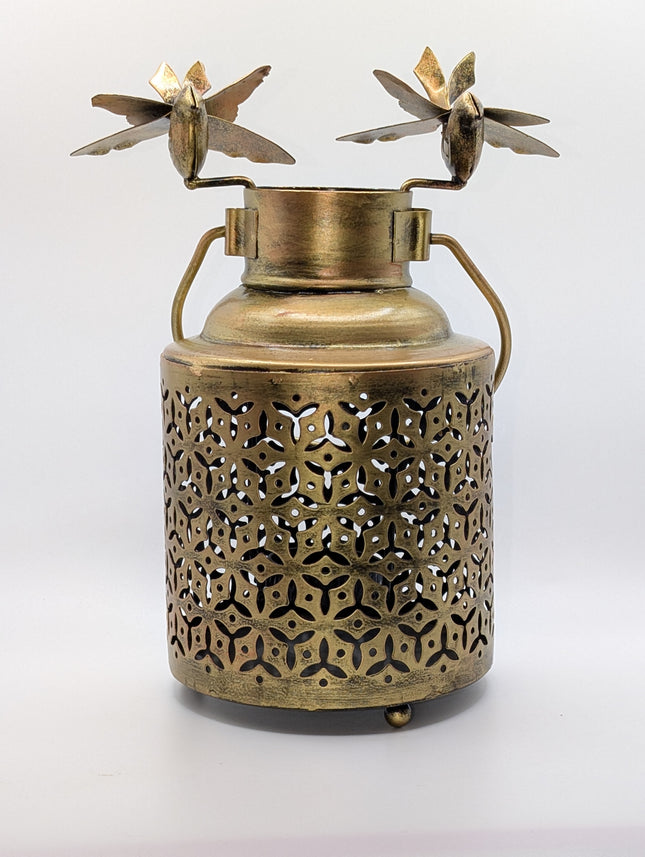 Grand Milk-Can Style Metal Tealight Holder — Handmade Indian Artisanal