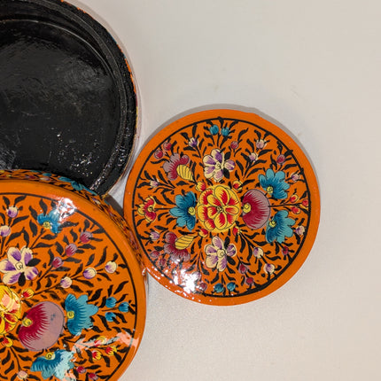 Classic Kashmiri Papier-Mâché Coaster Set — Handmade Indian Artisanal