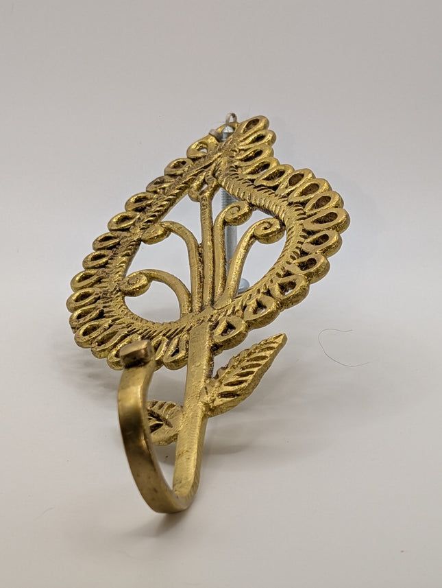 Exquisite Slolid Brass Leaf Design Variant 2 Hanger Hook - Handmade Indian Artisan