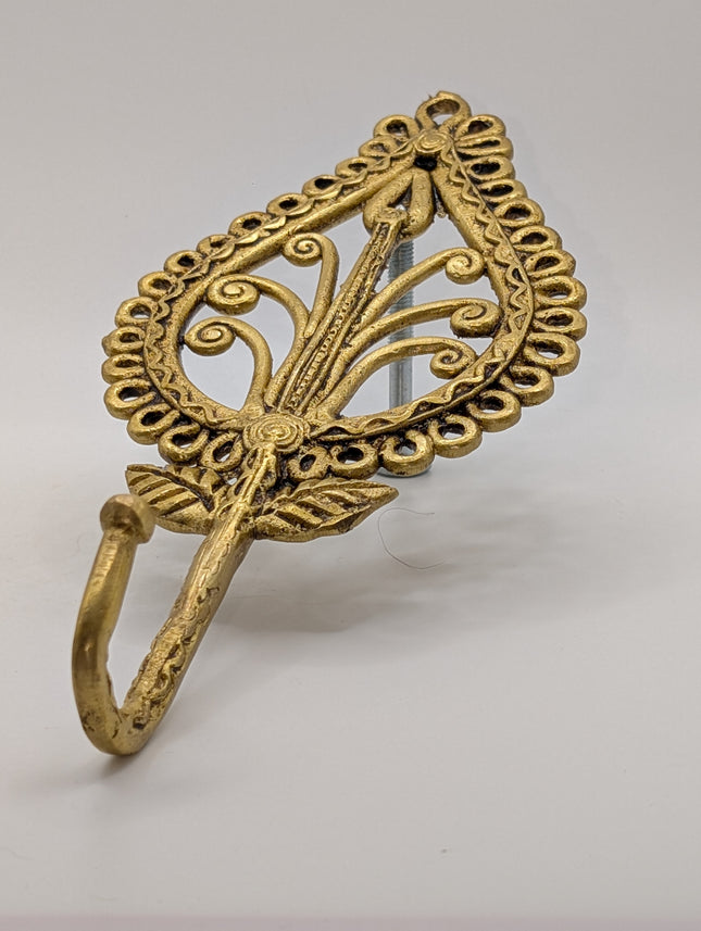 Exquisite Solid Brass Leaf Design Hanger Hook - Handmade Indian Artisan