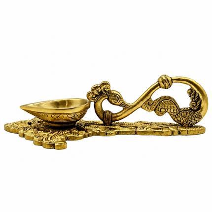 Handcrafted Brass Peacock Spoon Diya – Oil Lamp for Pooja & Diwali