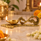 Handcrafted Brass Peacock Spoon Diya – Oil Lamp for Pooja & Diwali