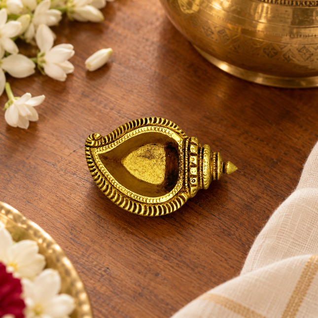 Handcrafted Brass Shankh Diya – Oil Lamp for Pooja & Diwali