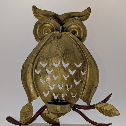 Striking Metal Owl Tealight Holder — Handmade Indian Artisanal