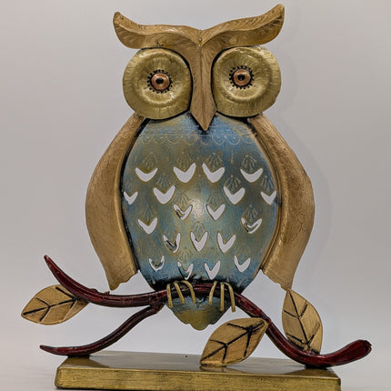 Striking Metal Owl Tealight Holder — Handmade Indian Artisanal
