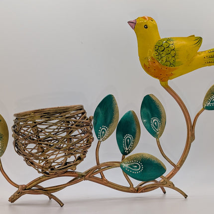 Colourful Bird & Nest Candle Holder — Handmade Indian Artisanal