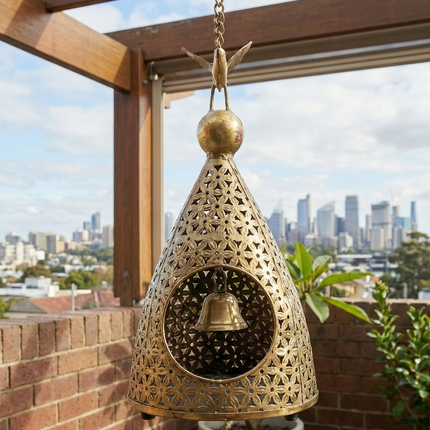 Enchanting Bird & Bell Hanging Tealight — Handmade Indian Artisanal