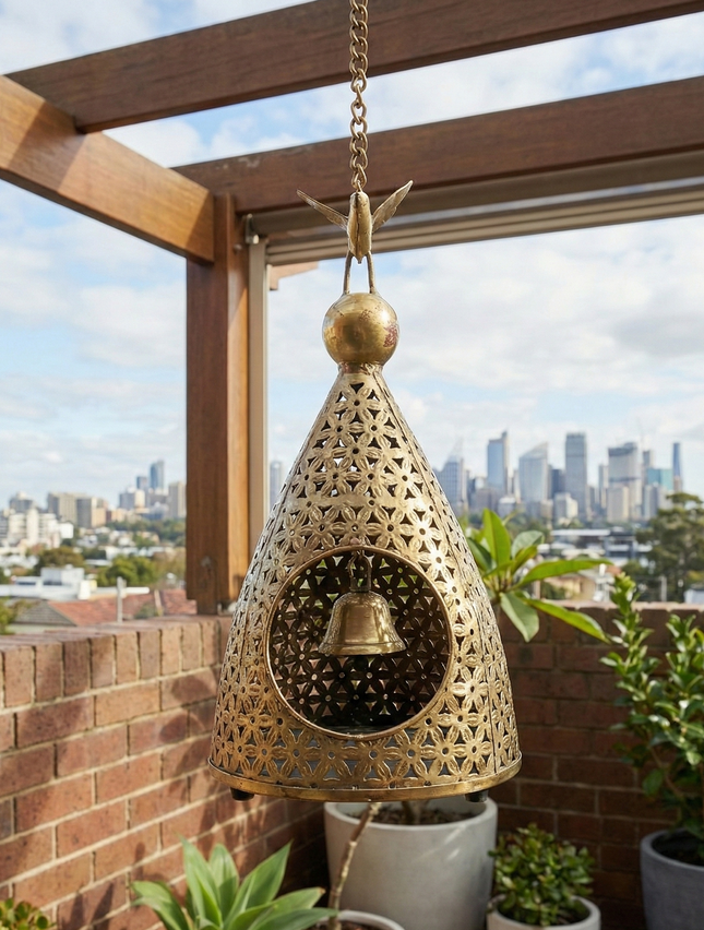 Enchanting Bird & Bell Hanging Tealight — Handmade Indian Artisanal