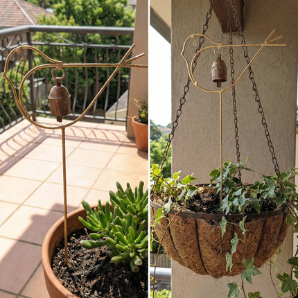 Elegant Bird & Bell Garden Stake