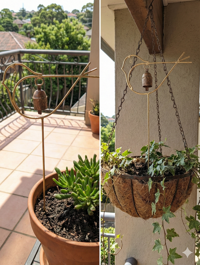 Elegant Bird & Bell Garden Stake