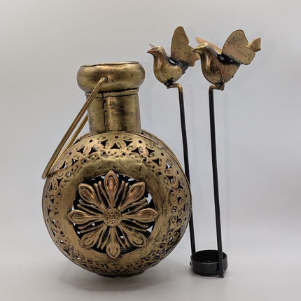 Beautiful Kettle With Bird Tealight Holder - Handmade Indian Artisan