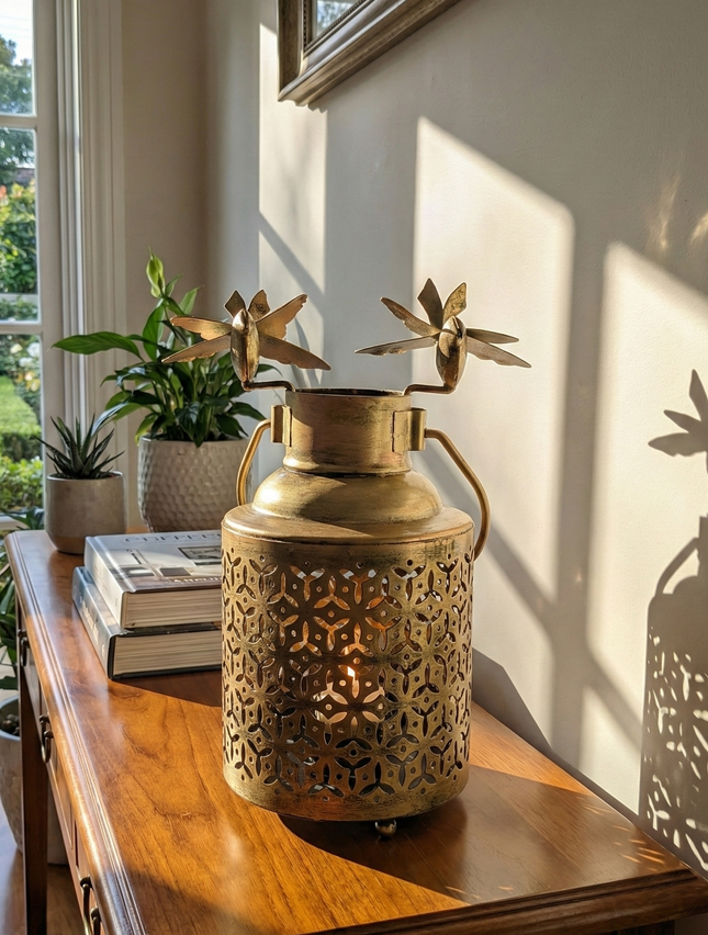 Grand Milk-Can Style Metal Tealight Holder — Handmade Indian Artisanal
