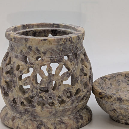 Intricately Carved Candle and Oil Warmer - Handmade Indian Artisan