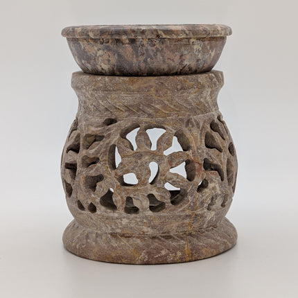 Intricately Carved Candle and Oil Warmer - Handmade Indian Artisan