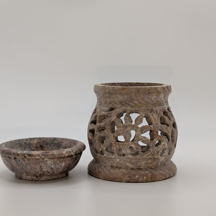 Intricately Carved Candle and Oil Warmer - Handmade Indian Artisan