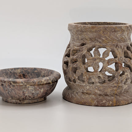 Intricately Carved Candle and Oil Warmer - Handmade Indian Artisan