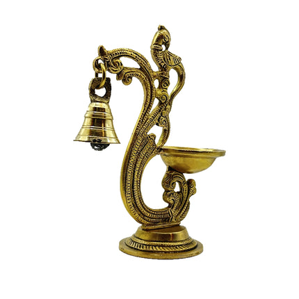 Handcrafted Solid Brass Annam Peacock Bell Diya – Traditional South Indian Oil Lamp