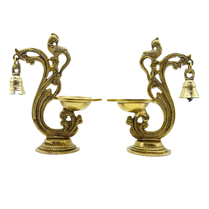 Handcrafted Solid Brass Annam Peacock Bell Diya – Traditional South Indian Oil Lamp