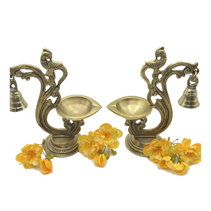 Handcrafted Solid Brass Annam Peacock Bell Diya – Traditional South Indian Oil Lamp