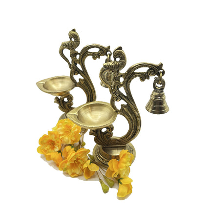 Handcrafted Solid Brass Annam Peacock Bell Diya – Traditional South Indian Oil Lamp