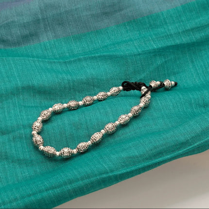 Charming Bracelet with Oval Beads in German Silver - Handmade Indian Artisanal - The Ganges Store