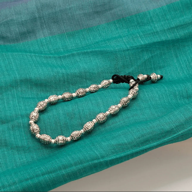 Charming Bracelet with Oval Beads in German Silver - Handmade Indian Artisanal - The Ganges Store