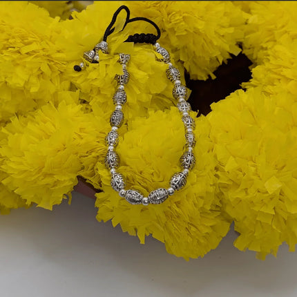 Charming Bracelet with Oval Beads in German Silver - Handmade Indian Artisanal - The Ganges Store