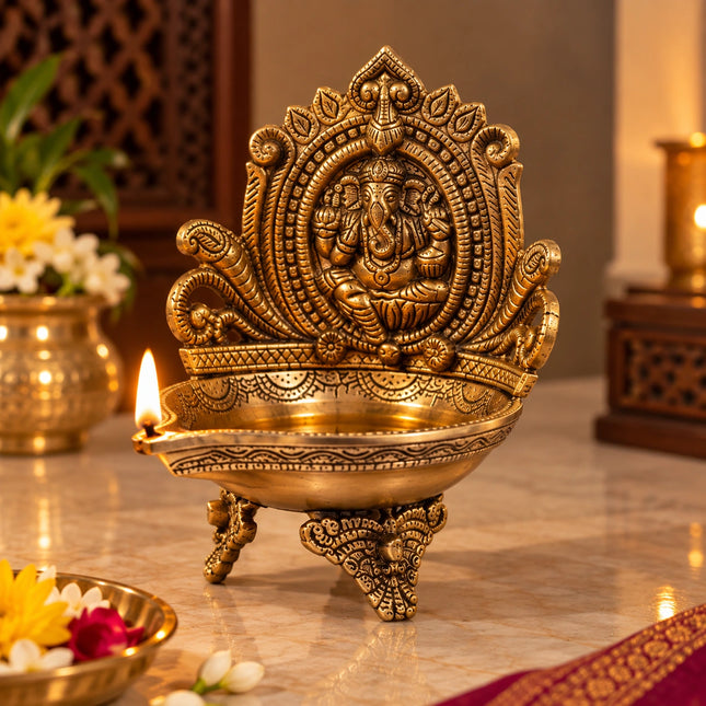Handcrafted Brass Ganesha Deepam Urli