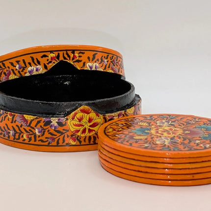 Classic Kashmiri Papier - Mâché Coaster Set — Handmade Indian Artisanal - The Ganges Store