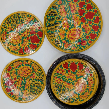Classic Kashmiri Papier - Mâché Coaster Set — Handmade Indian Artisanal - The Ganges Store