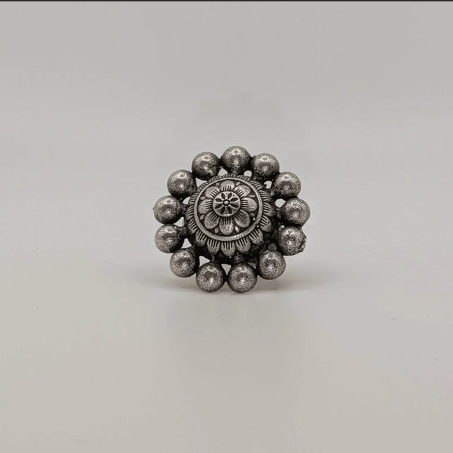 Classic Round Floral Ring with Central Bloom – Handmade Indian Artisanal - The Ganges Store