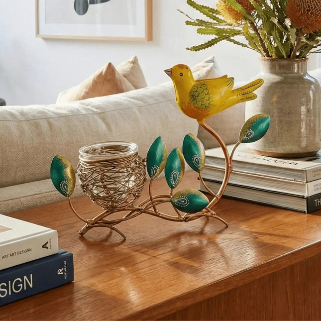 Colourful Bird & Nest Candle Holder â€” Handmade Indian Artisanal - The Ganges Store