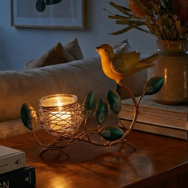Colourful Bird & Nest Candle Holder â€” Handmade Indian Artisanal - The Ganges Store