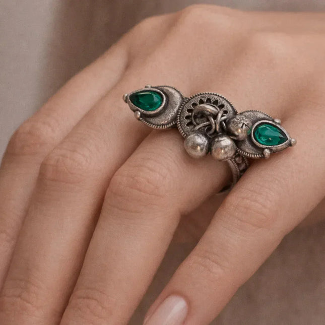 Contemporary Horizontal Statement Ring – Handmade Indian Artisanal - The Ganges Store