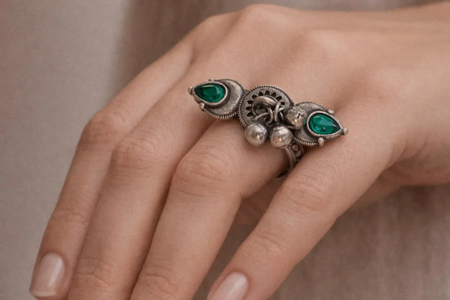 Contemporary Horizontal Statement Ring – Handmade Indian Artisanal - The Ganges Store