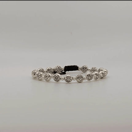 Delicate Bracelet with Flower Motifs on Beads in German Silver - Handmade Indian Artisanal - The Ganges Store