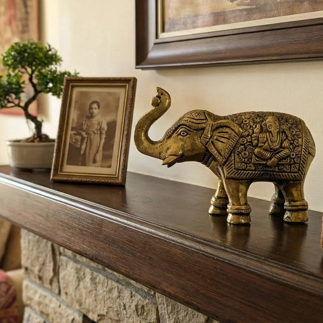 Divine Elephant Solid Brass Sculpture - Handmade Indian Artisan - The Ganges Store