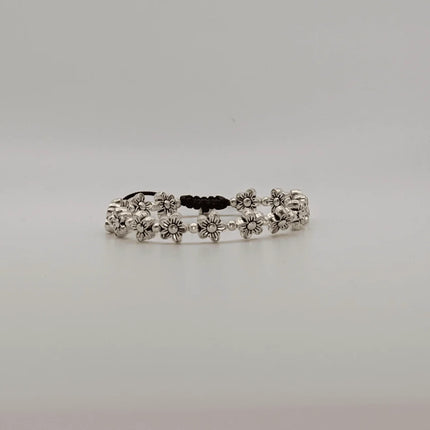 Elegant Bracelet with Delicate Floral Motifs in German Silver - Handmade Indian Artisanal - The Ganges Store