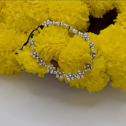 Elegant Bracelet with Delicate Floral Motifs in German Silver - Handmade Indian Artisanal - The Ganges Store